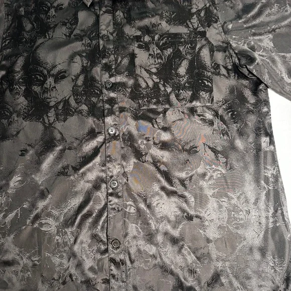 HAN KJOBENHAVN Shirt‎ Men XL Black Alien All Over Print Satin Festival EDM Club